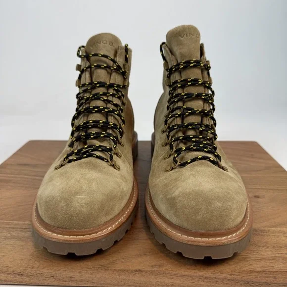 Mens Vince Safi Beige Leather Lace Up Comfort Casual Combat Boots Size 10 M GUC